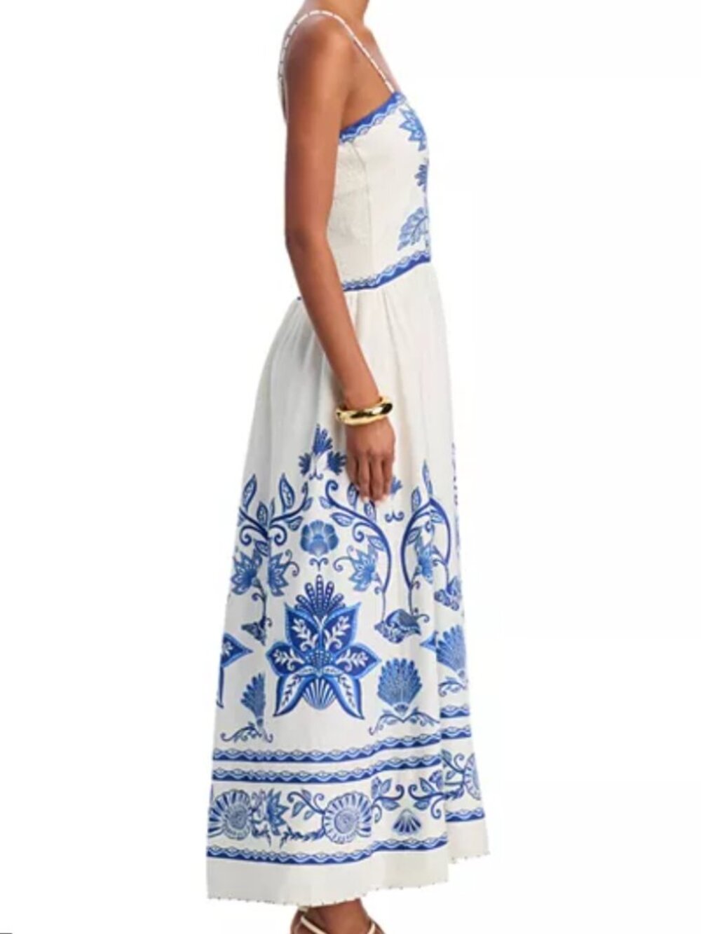 Farm Rio Off-White and Blue Floral Shell Garden Midi Dress Soze XL - Picture 3 of 12